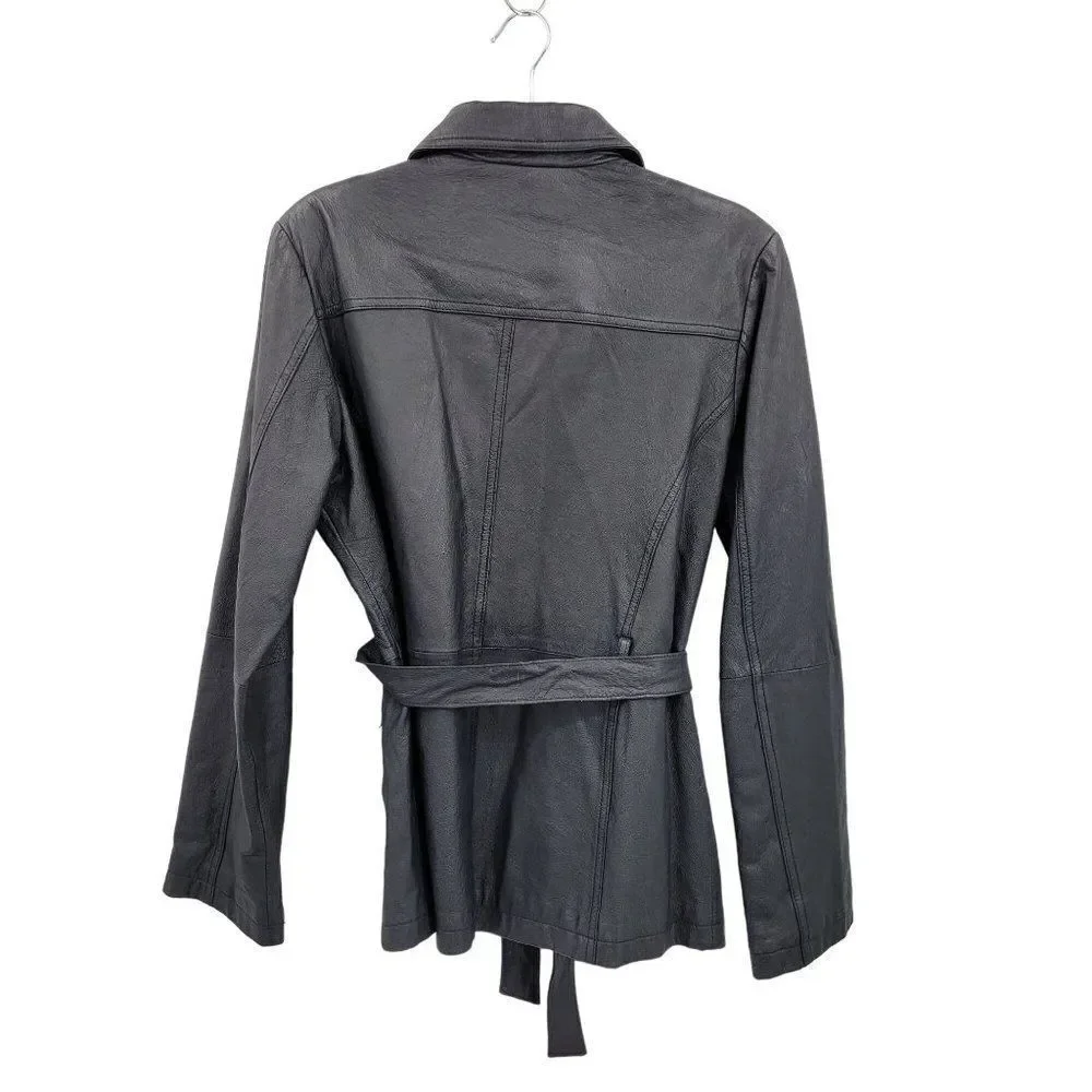 Vintage 80's PB‎ Martin Leather Jacket Moto Baddie Belted Collar Zip Up Black S